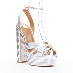 AQUAZZURA Sundance Metallic Silber plissierte Plateau Riemchensandalen EU38