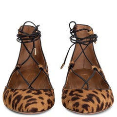 AQUAZZURA tan brown calf hair LEOPARD CHRISTY Ballet Flats Shoes 39.5
