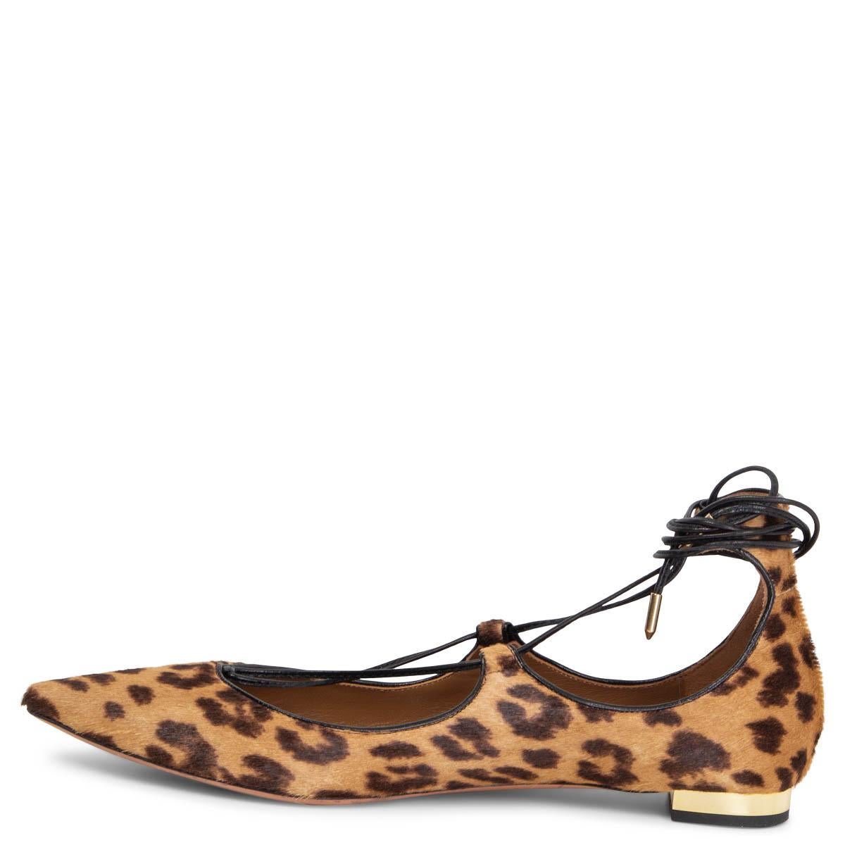Marron AQUAZZURA tan brown calf hair LEOPARD CHRISTY Ballet Flats Shoes 39.5 en vente