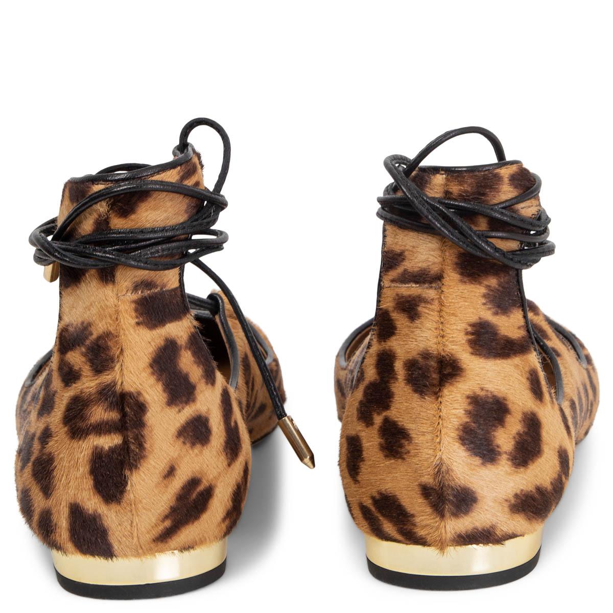 AQUAZZURA tan brown calf hair LEOPARD CHRISTY Ballet Flats Shoes 39.5 Pour femmes en vente