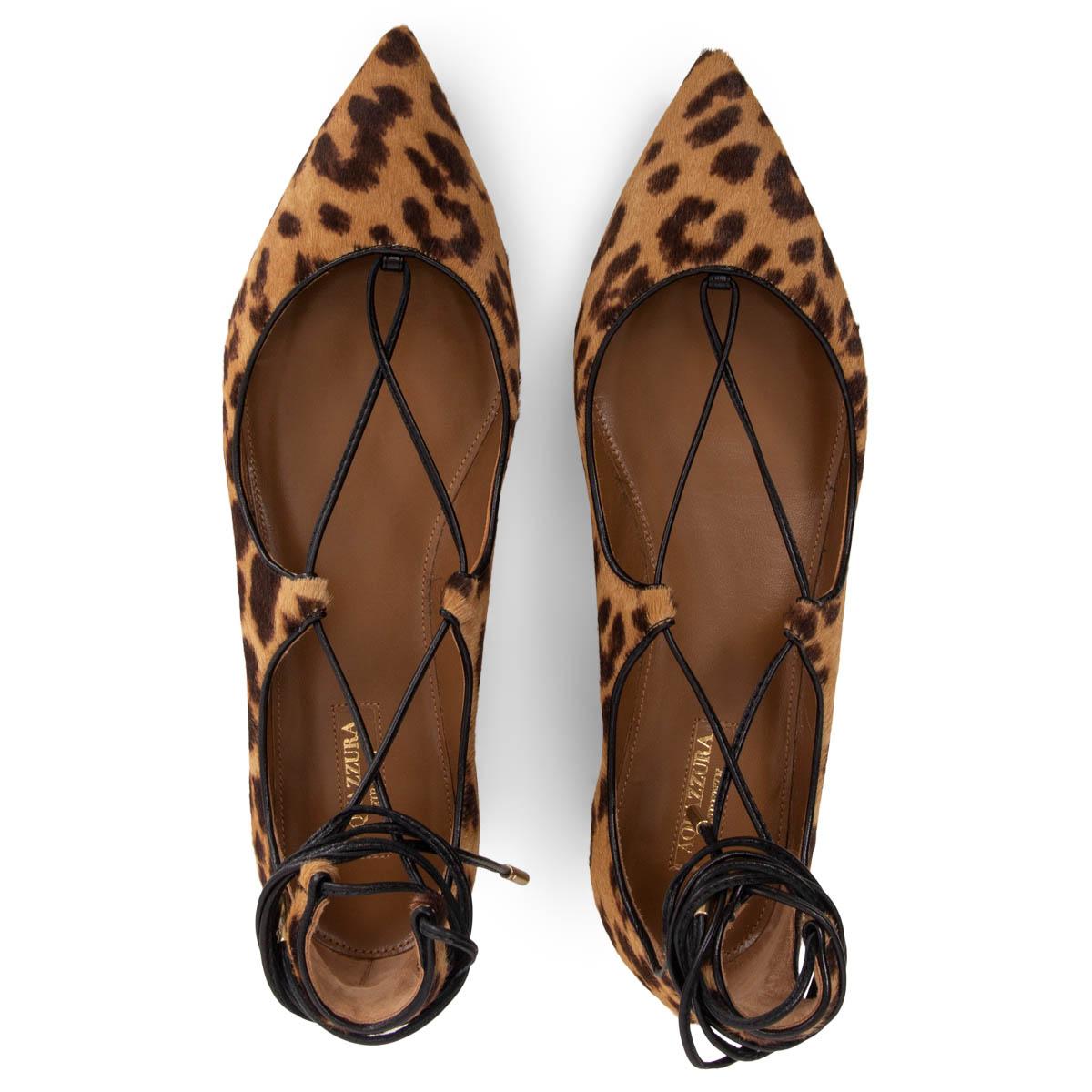 AQUAZZURA tan brown calf hair LEOPARD CHRISTY Ballet Flats Shoes 39.5 en vente 1