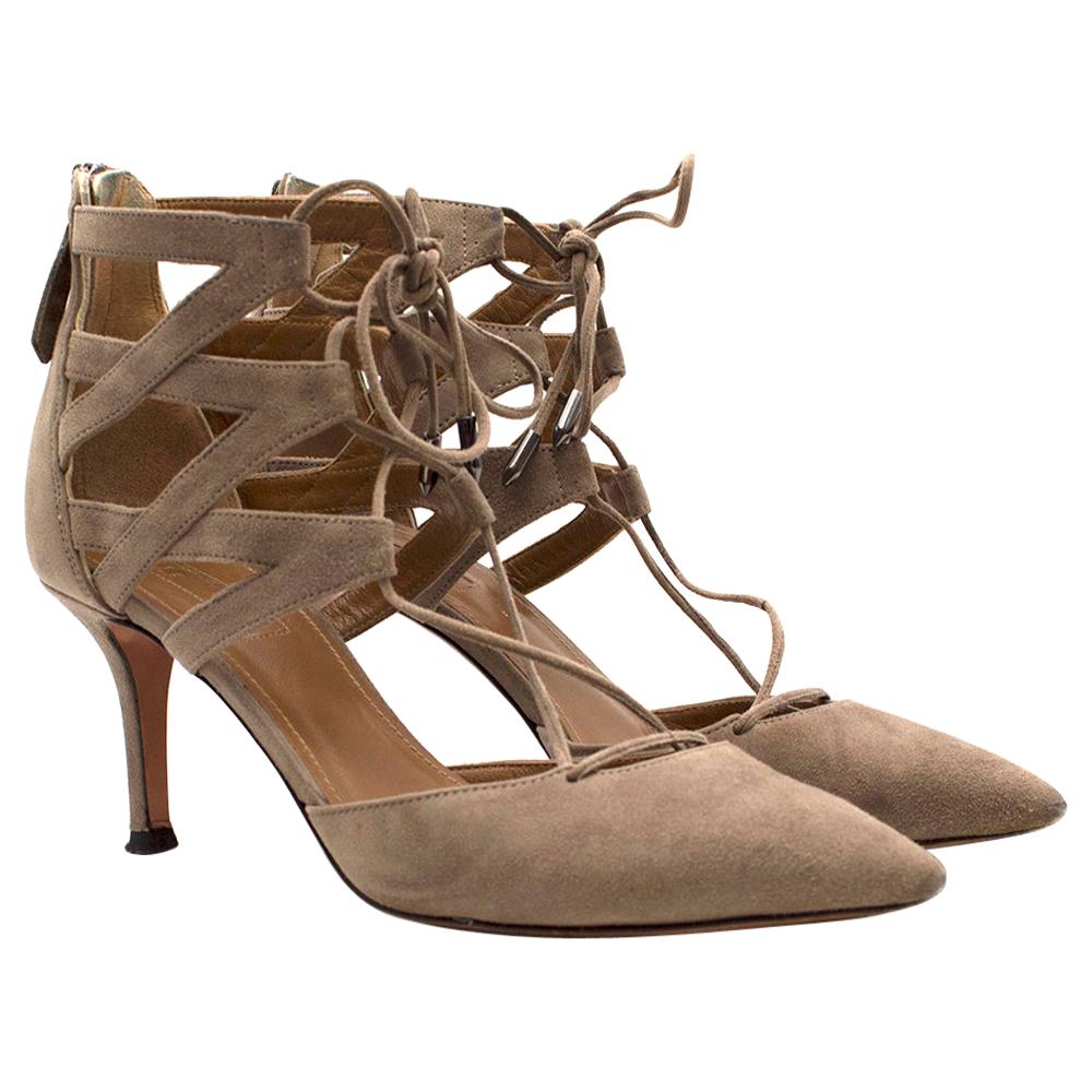 Aquazzura Taupe Suede Lace-Up Pumps SIZE 38 For Sale