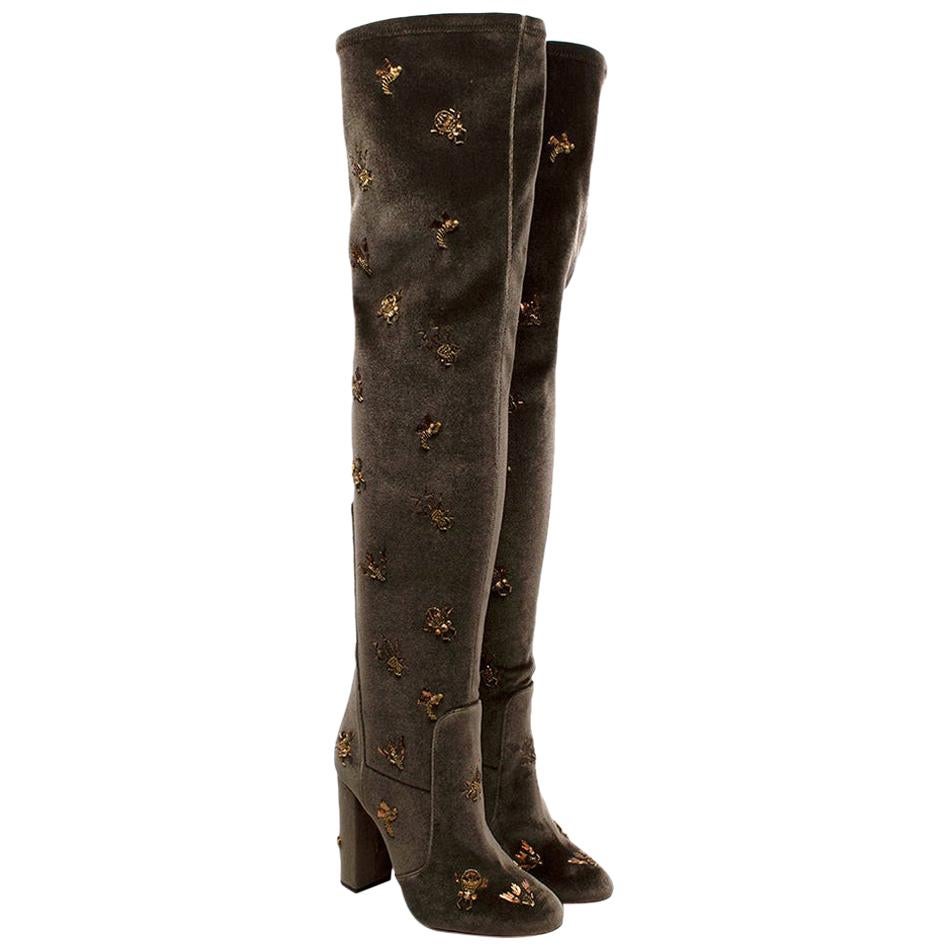 crushed velvet thigh high boots