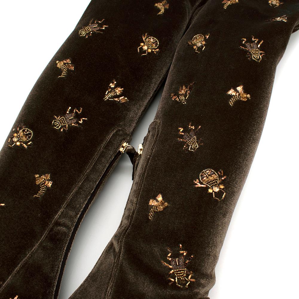 Women's or Men's Aquazzura Taupe Velvet Gold Embroidered Thigh High Boots US9 For Sale