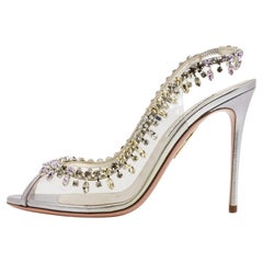 Aquazzura Transparent/Silver Leather and PVC Temptation Slingback Pumps Size 39