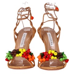 Aquazzura Tutti Frutti 105 Paglia Sandals With Glass Beads