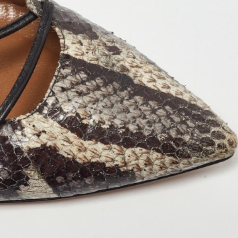 Gris Aquazzura Two Tone Snakeskin Belgravia Ankle Tie Flats Size 36.5 en vente