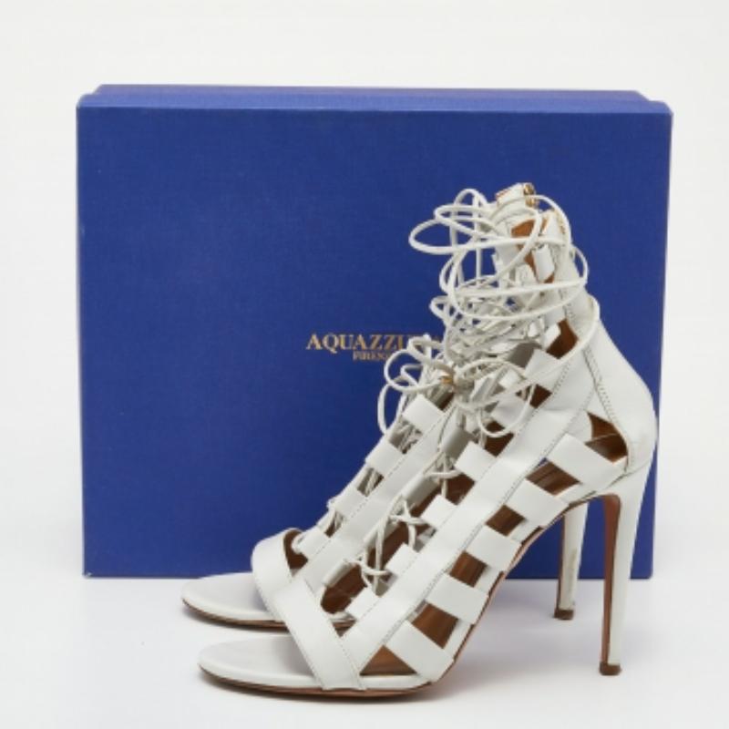 Donna Aquazzura Sandali allacciati in pelle bianca Amazon Taglia 37,5 in vendita