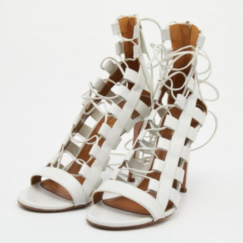 Aquazzura Sandali allacciati in pelle bianca Amazon Taglia 37,5 in vendita 1