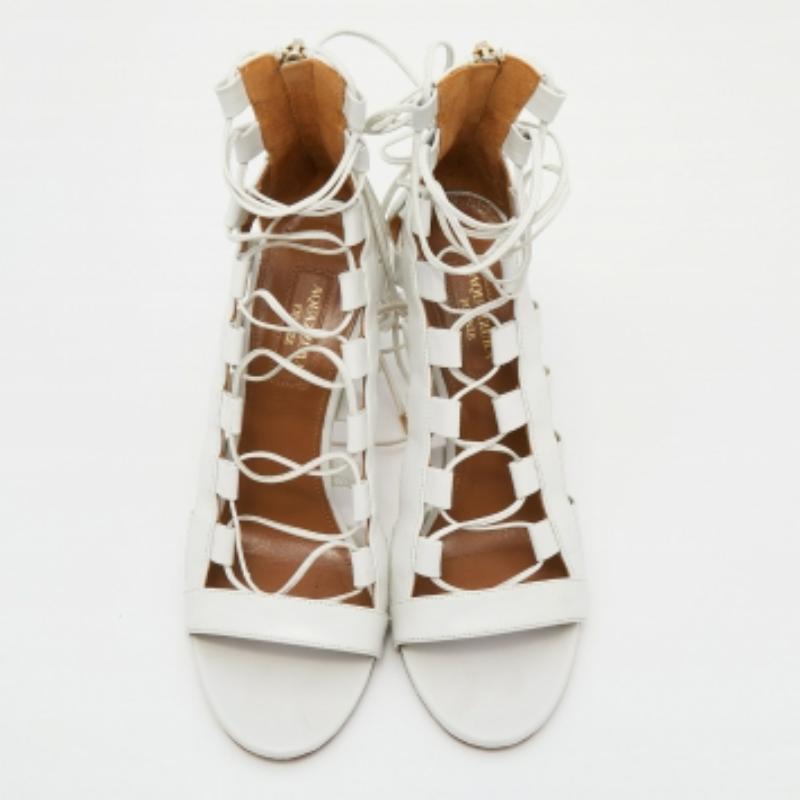 Aquazzura Sandali allacciati in pelle bianca Amazon Taglia 37,5 in vendita 2