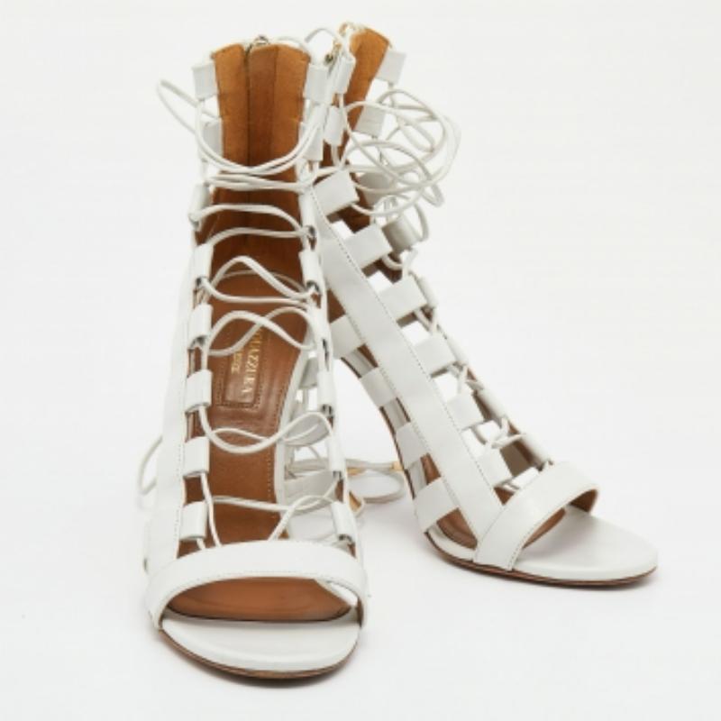 Aquazzura Sandali allacciati in pelle bianca Amazon Taglia 37,5 in vendita 3