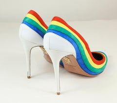 Aquazzura White Leather/Rainbow Pointed Pumps