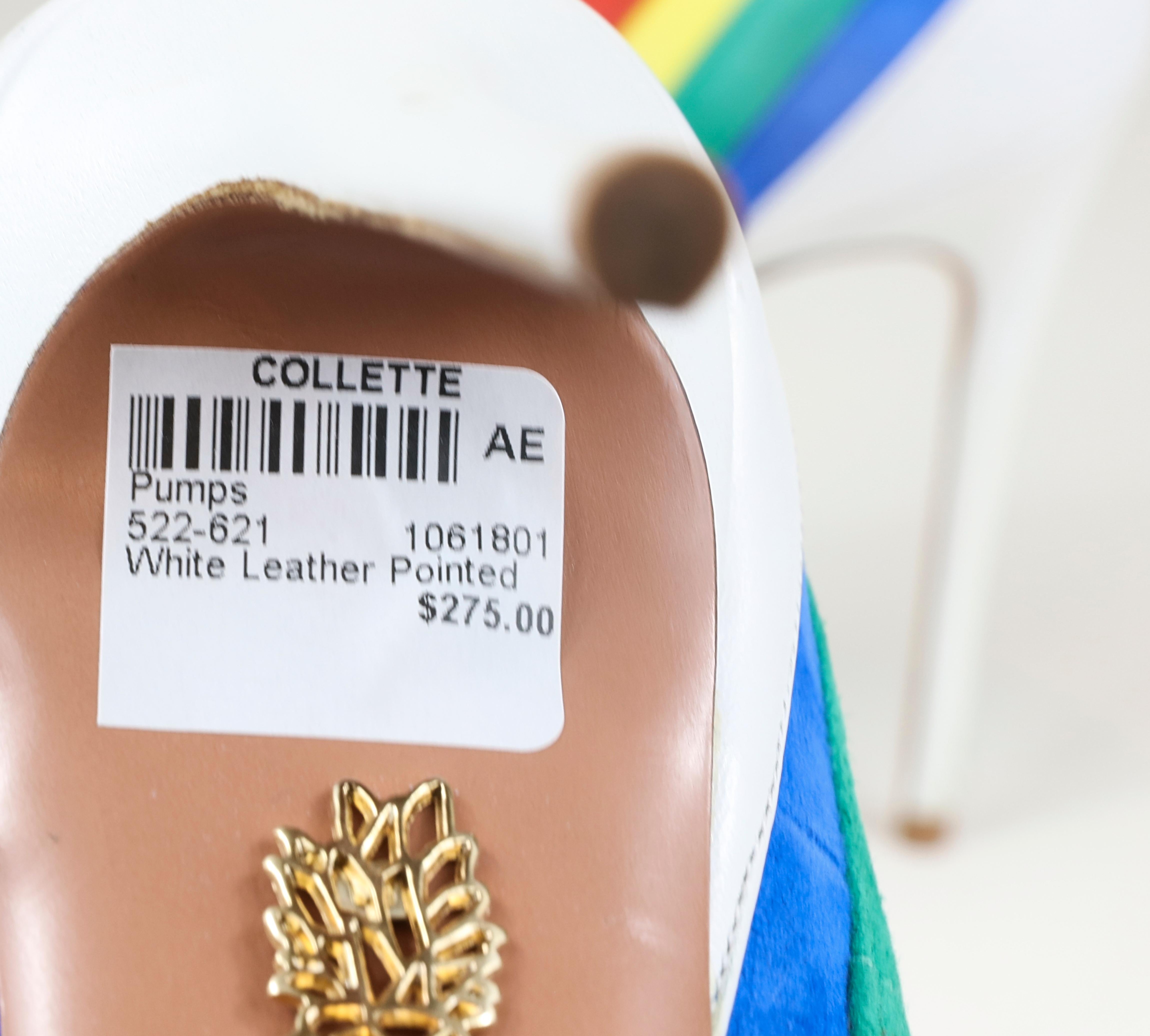 Aquazzura White Leather/Rainbow Pointed Pumps In Good Condition In Bridgehampton, NY