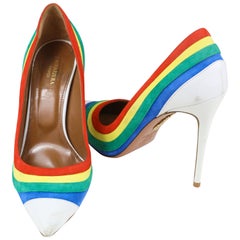 Aquazzura White Leather/Rainbow Pointed Pumps