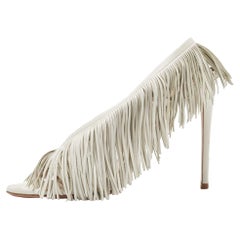 Aquazzura White Leather Wild Fringe Sandals Size 39