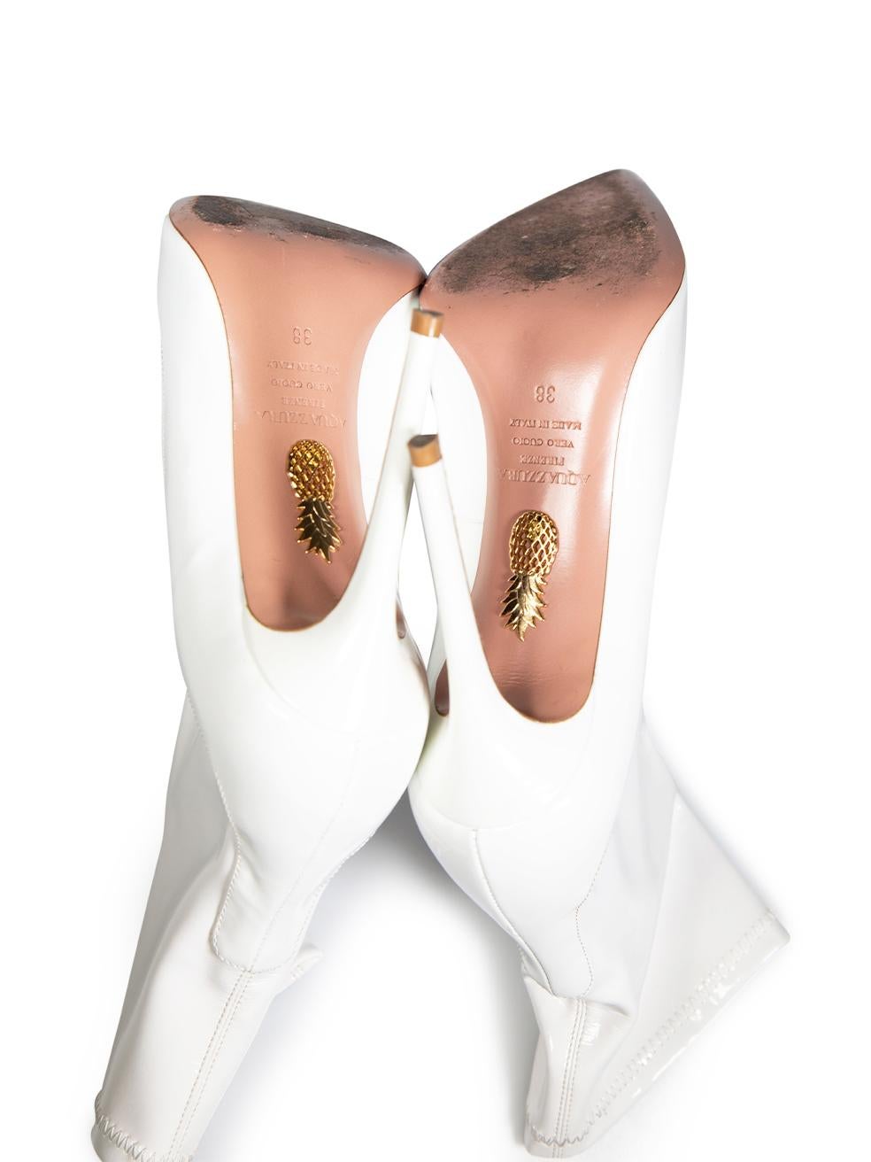 Women's Aquazzura White Patent Leather Vinyl Sock Boots Size IT 38 For Sale