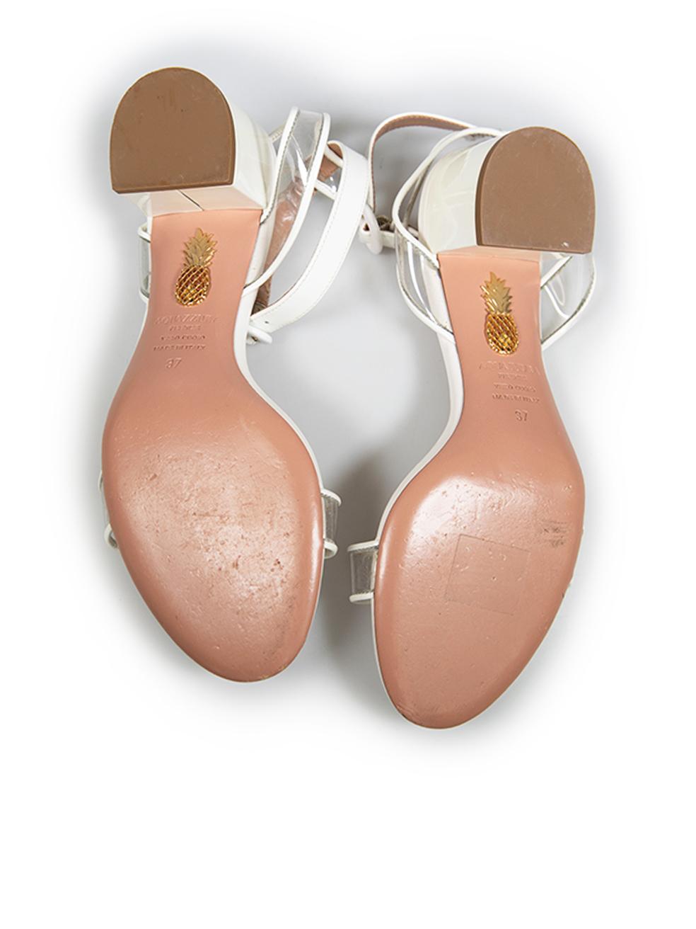 Aquazzura Weiße Sandalen aus Lackleder mit offener Zehe Größe IT 37 Damen im Angebot