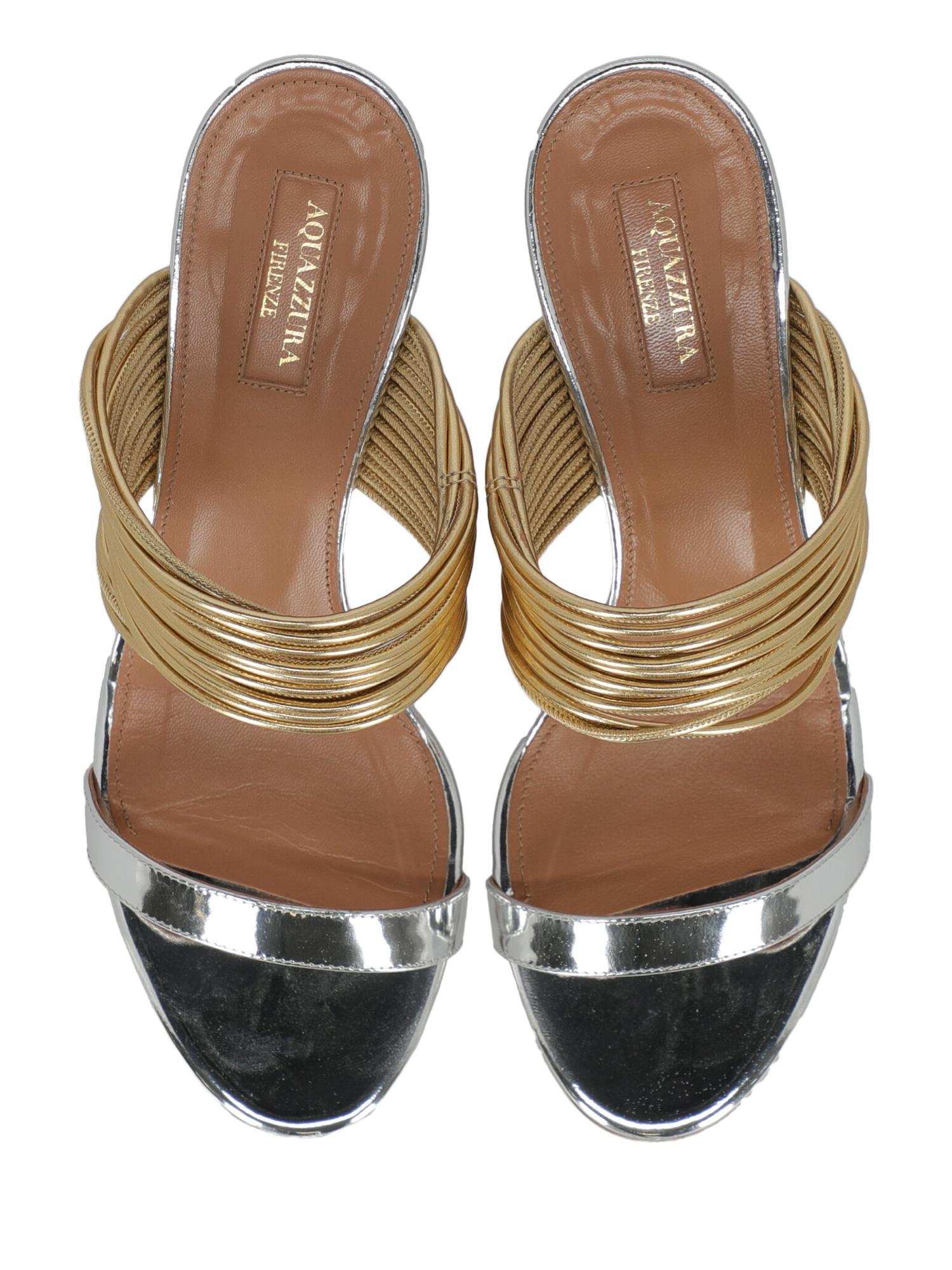 Aquazzura Woman Sandals Gold Leather IT 38 For Sale 2