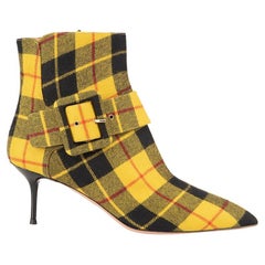 Aquazzura Women's Yellow Tartan Print Pointed Toe Ankle Boots