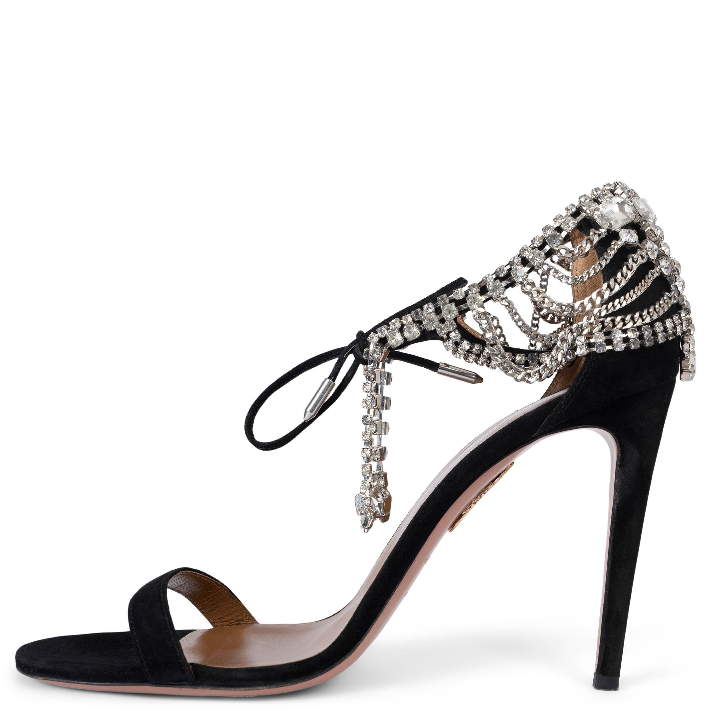 Nero Aquazzura x OLIVIA PALERMO nero camoscio CRYSTAL Sandali Scarpe 40.5 in vendita
