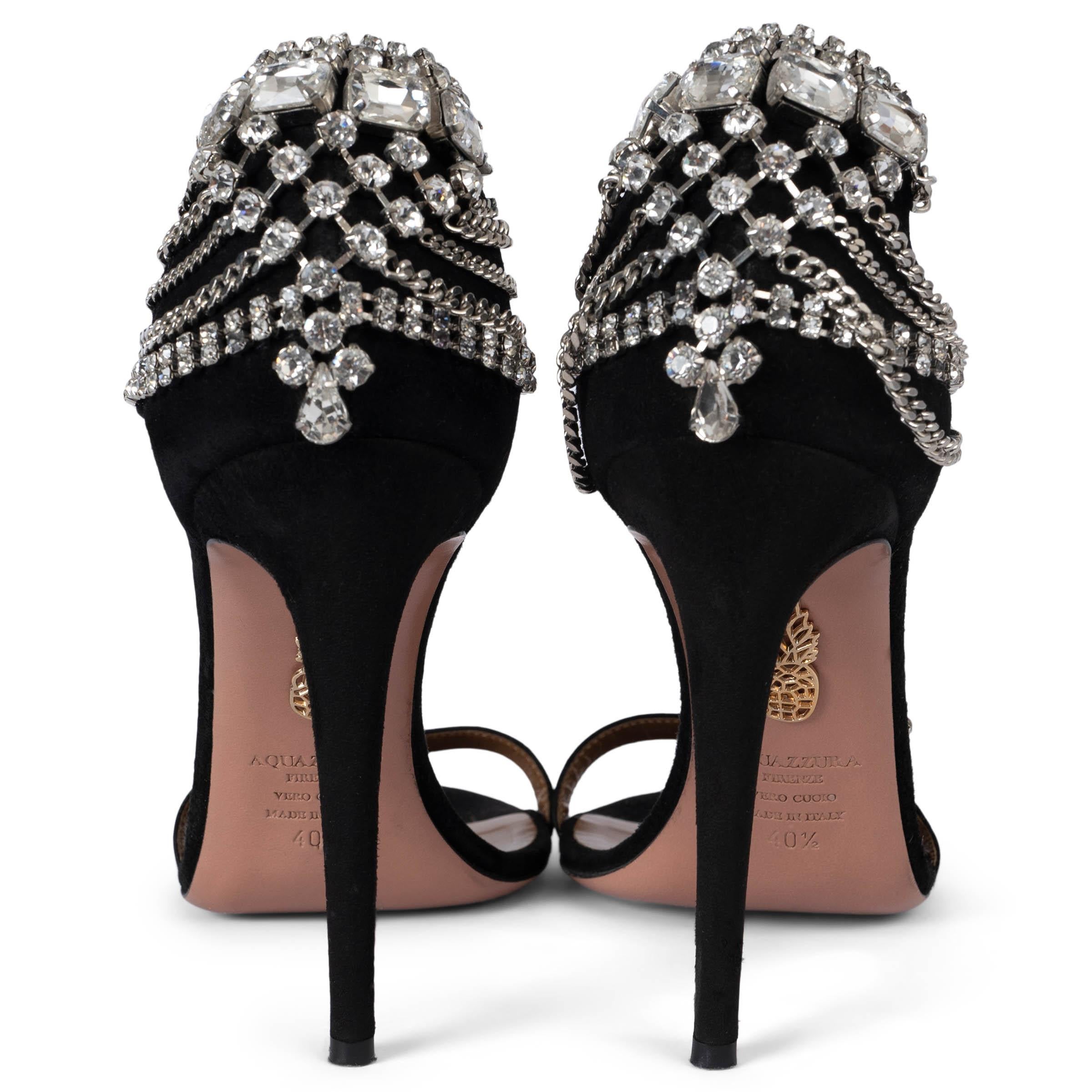 Aquazzura x OLIVIA PALERMO nero camoscio CRYSTAL Sandali Scarpe 40.5 In condizioni ottime in vendita a Zürich, CH