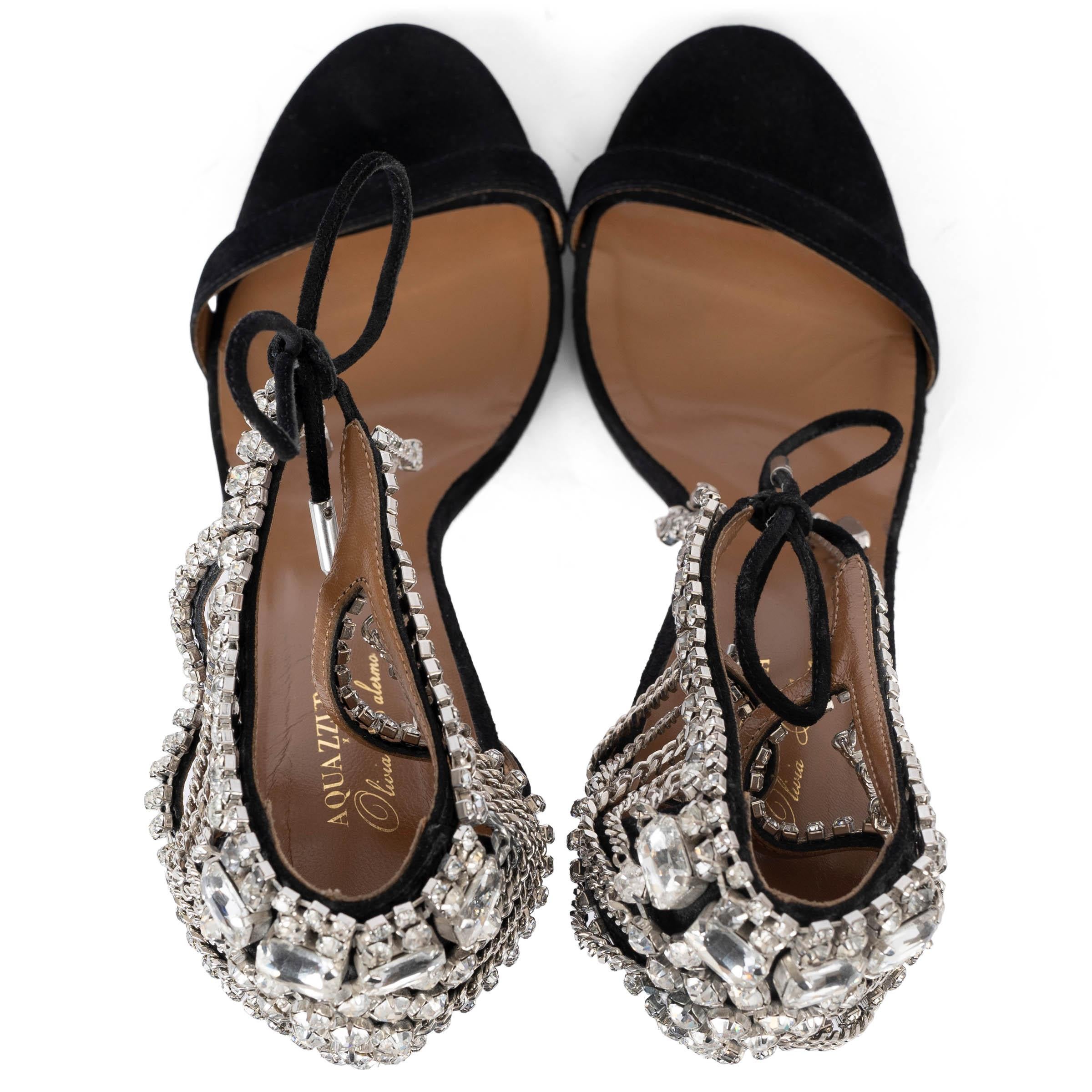 Donna Aquazzura x OLIVIA PALERMO nero camoscio CRYSTAL Sandali Scarpe 40.5 in vendita
