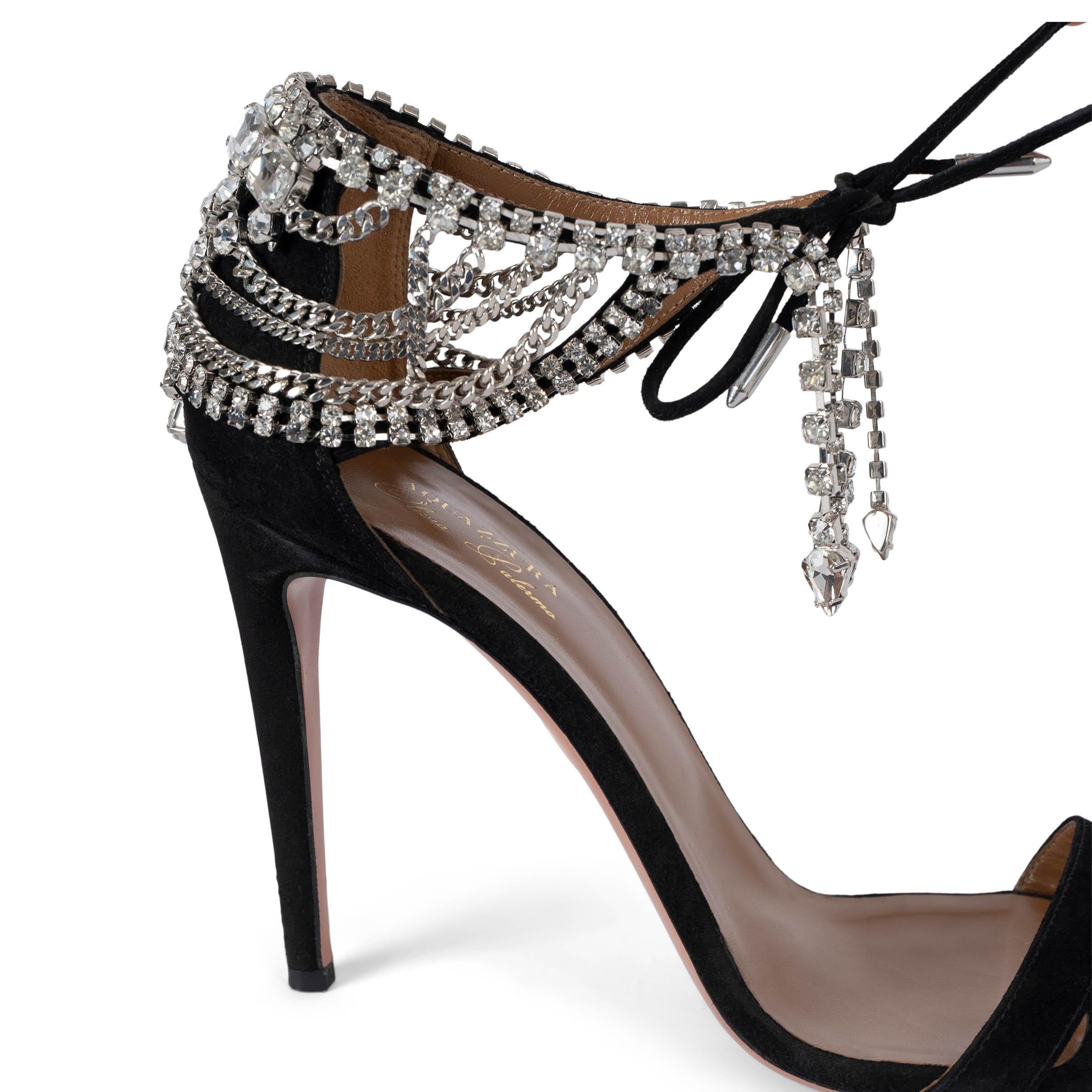 Aquazzura x OLIVIA PALERMO nero camoscio CRYSTAL Sandali Scarpe 40.5 in vendita 1