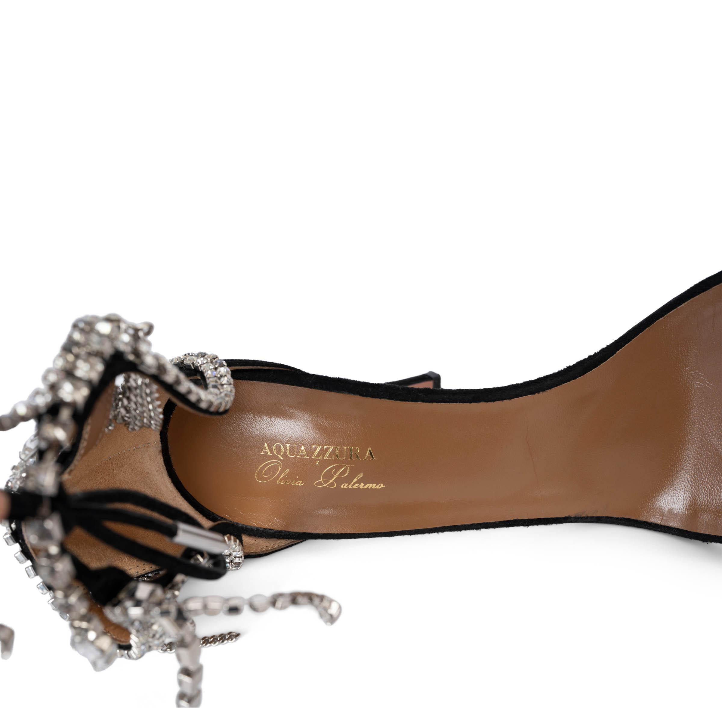 Aquazzura x OLIVIA PALERMO nero camoscio CRYSTAL Sandali Scarpe 40.5 in vendita 2