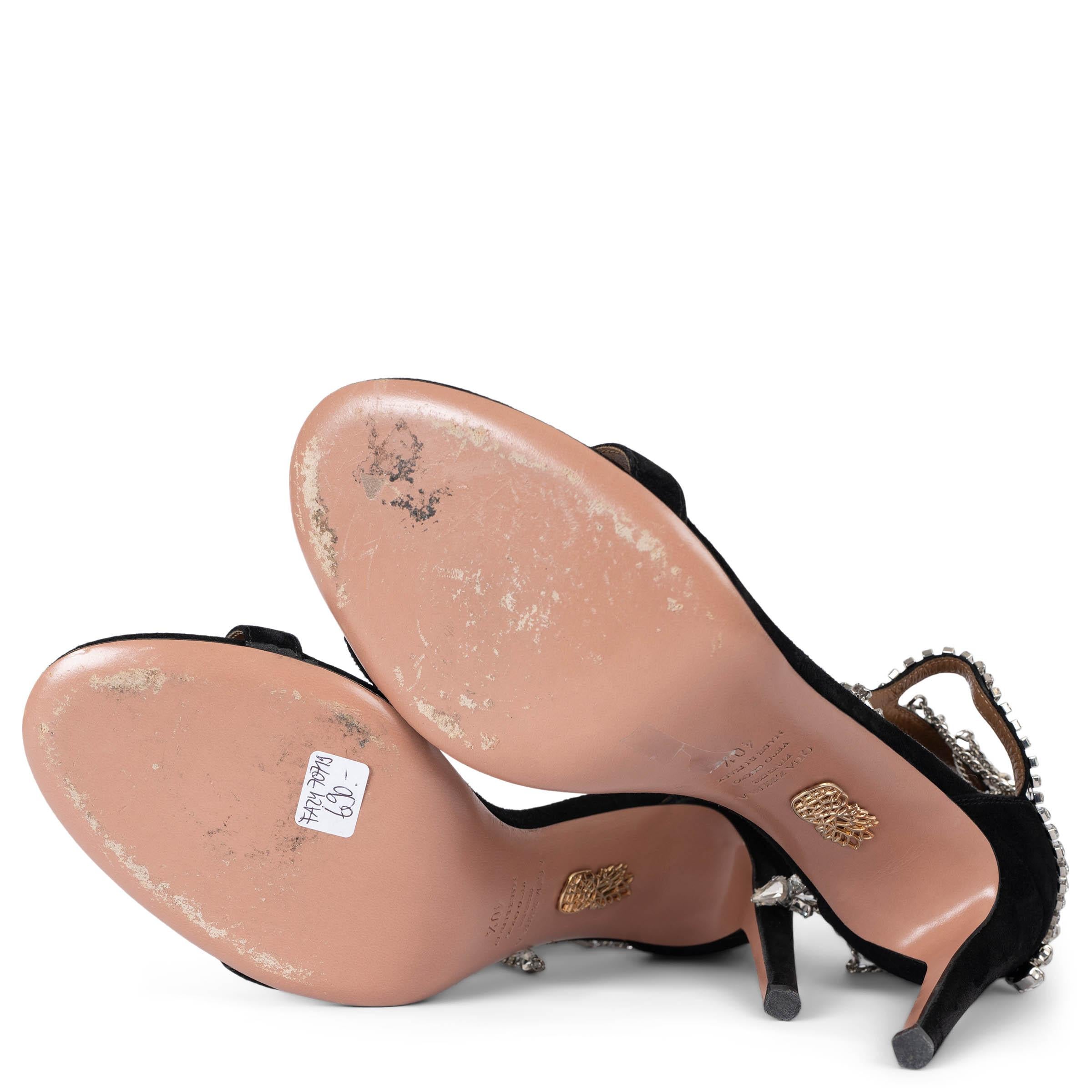 Aquazzura x OLIVIA PALERMO nero camoscio CRYSTAL Sandali Scarpe 40.5 in vendita 3