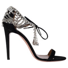 Aquazzura x OLIVIA PALERMO nero camoscio CRYSTAL Sandali Scarpe 40.5