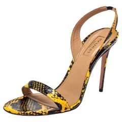 Aquazzura Yellow/Black Embossed Leather Slingback Sandals Size 39