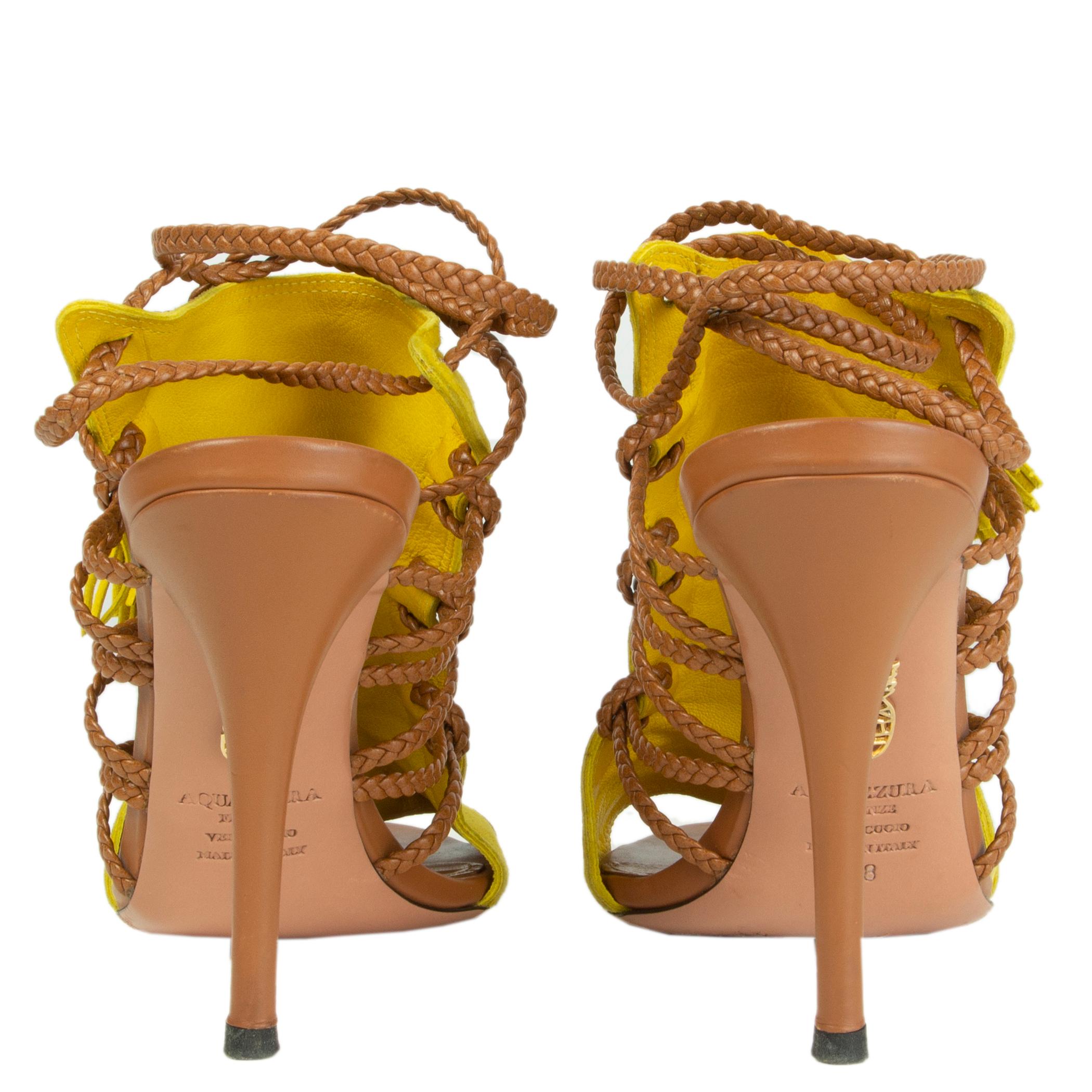 AQUAZZURA SAHARA-Sandalen aus gelbem Wildleder und BRAIDED-Leder, 38 Damen im Angebot