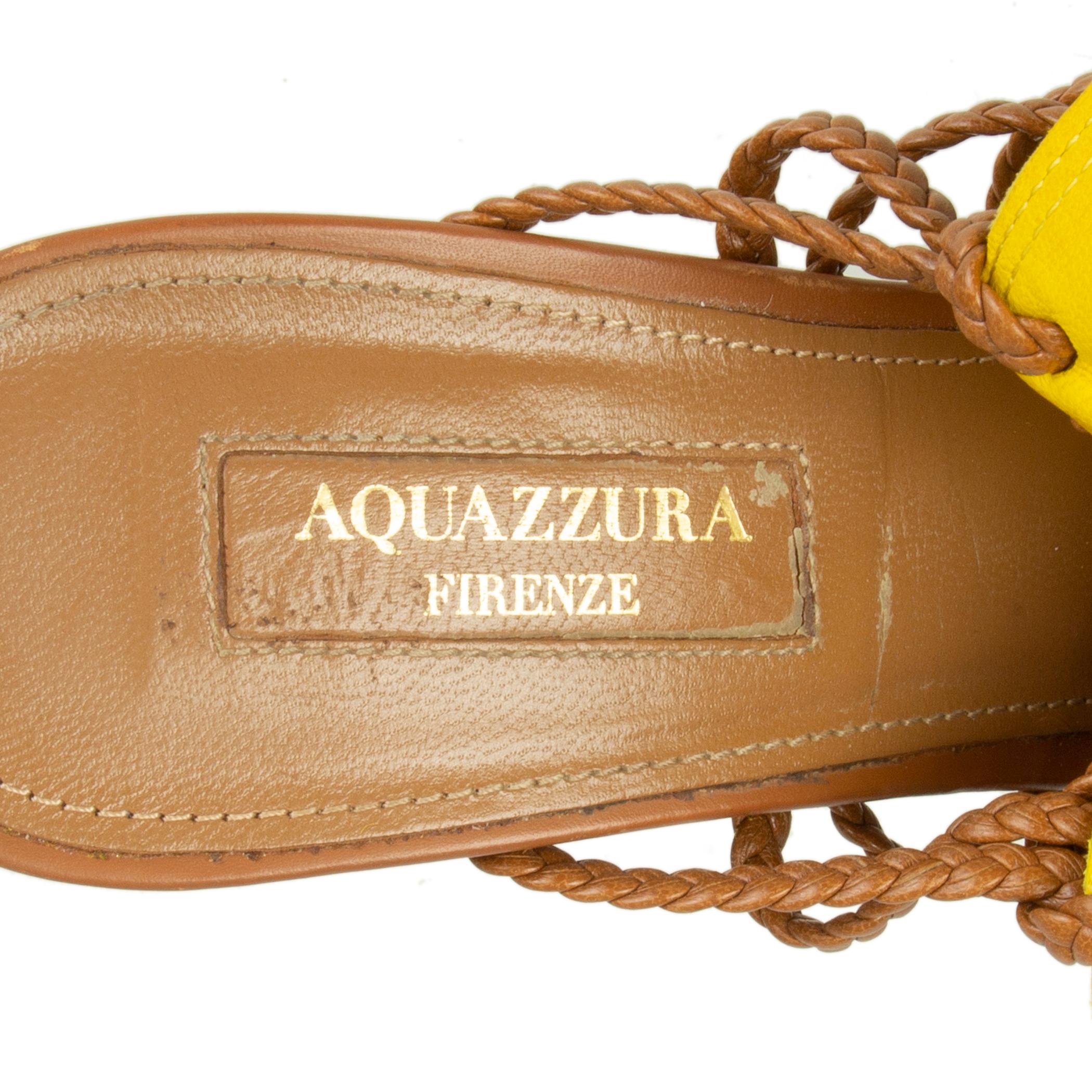 AQUAZZURA yellow suede & BRAIDED leather SAHARA Sandals Shoes 38 For Sale 2