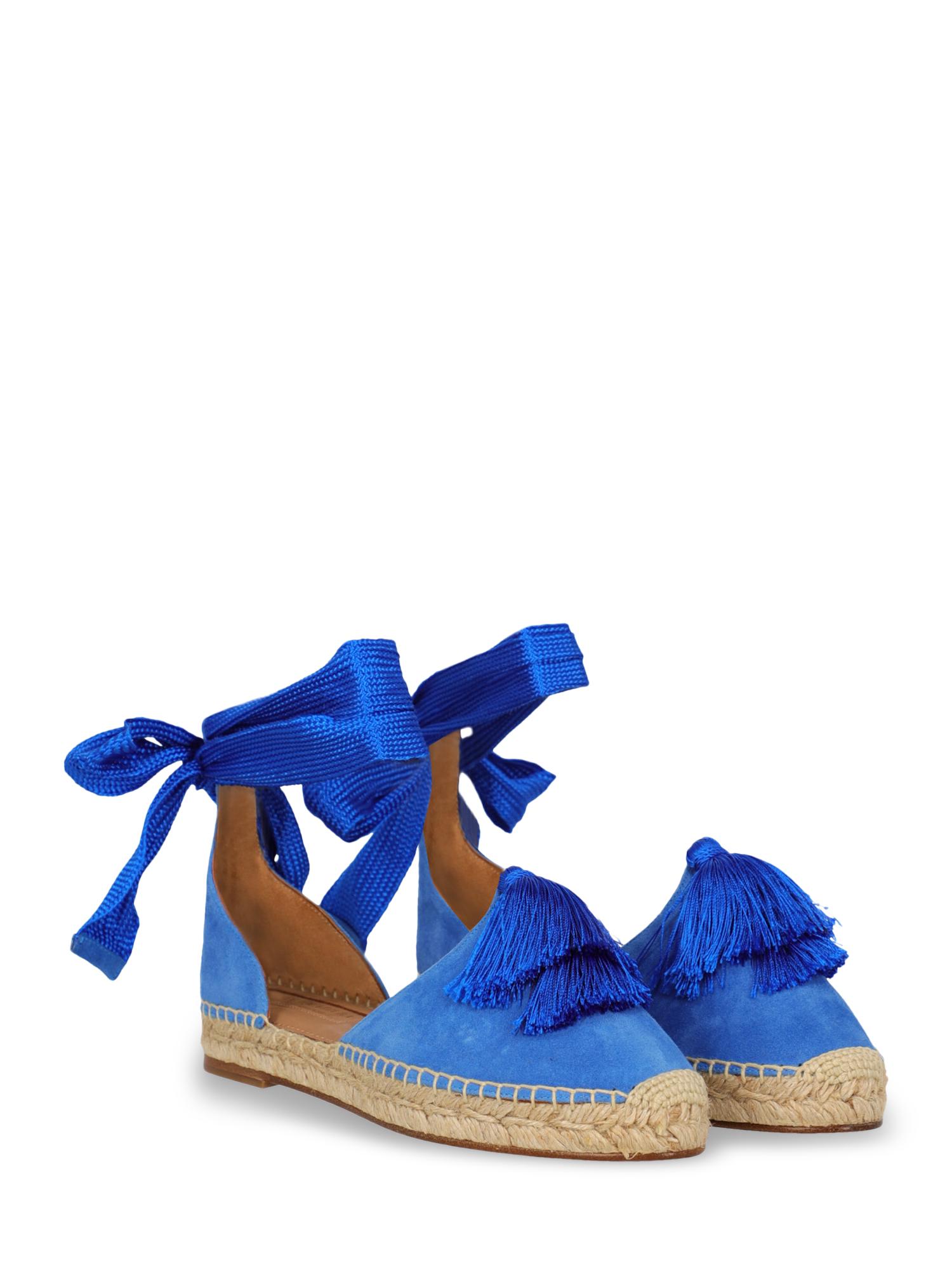 Espadrilles, leather, solid color, suede, lace-up, branded insole, suede lining, tassel detail. Product Condition: Excellent. Sole: negligible scratch
