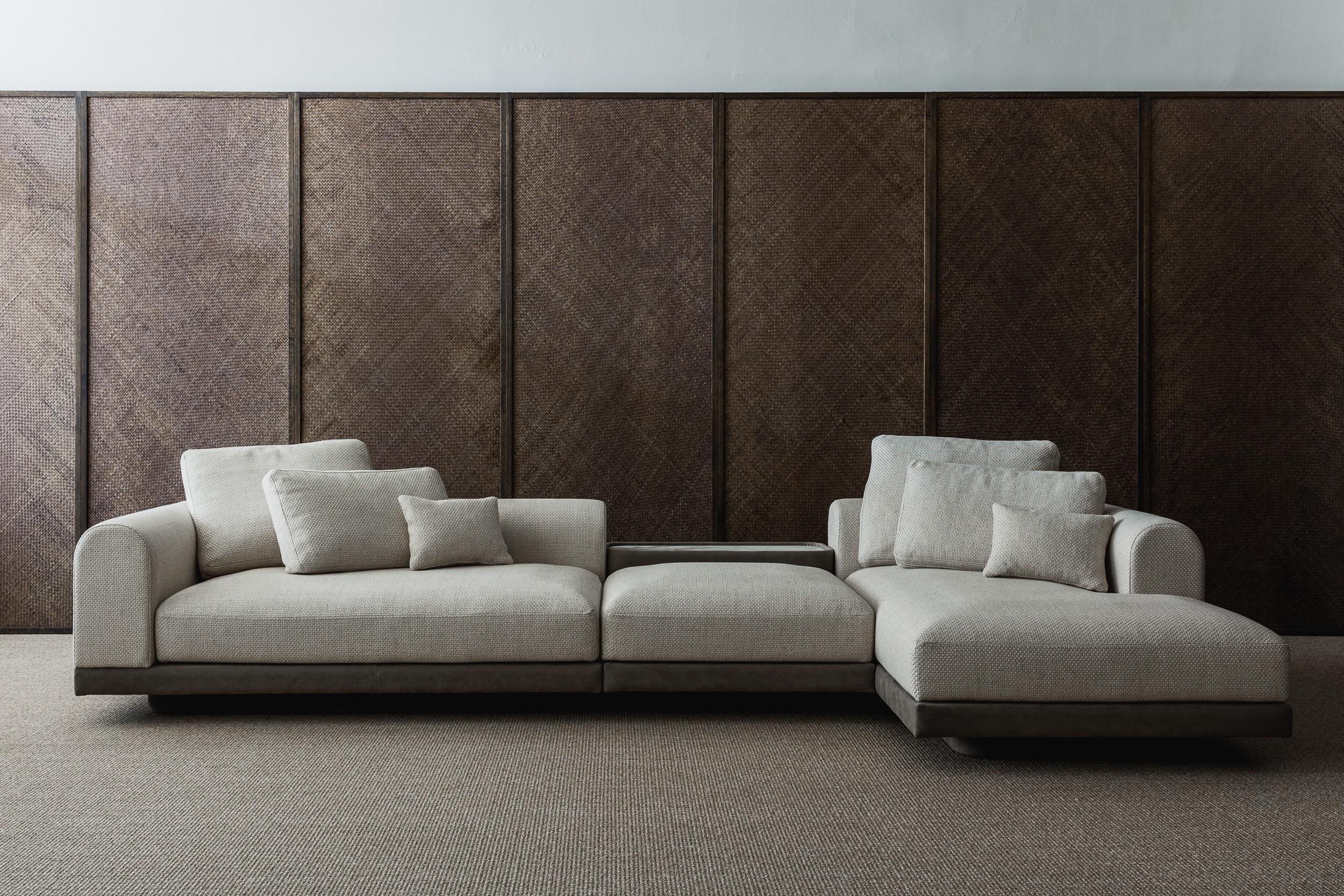 Linen 'Aqueduct' Contemporary Sofa by Poiat, Setup 1, Fox 02, Low Plinth For Sale