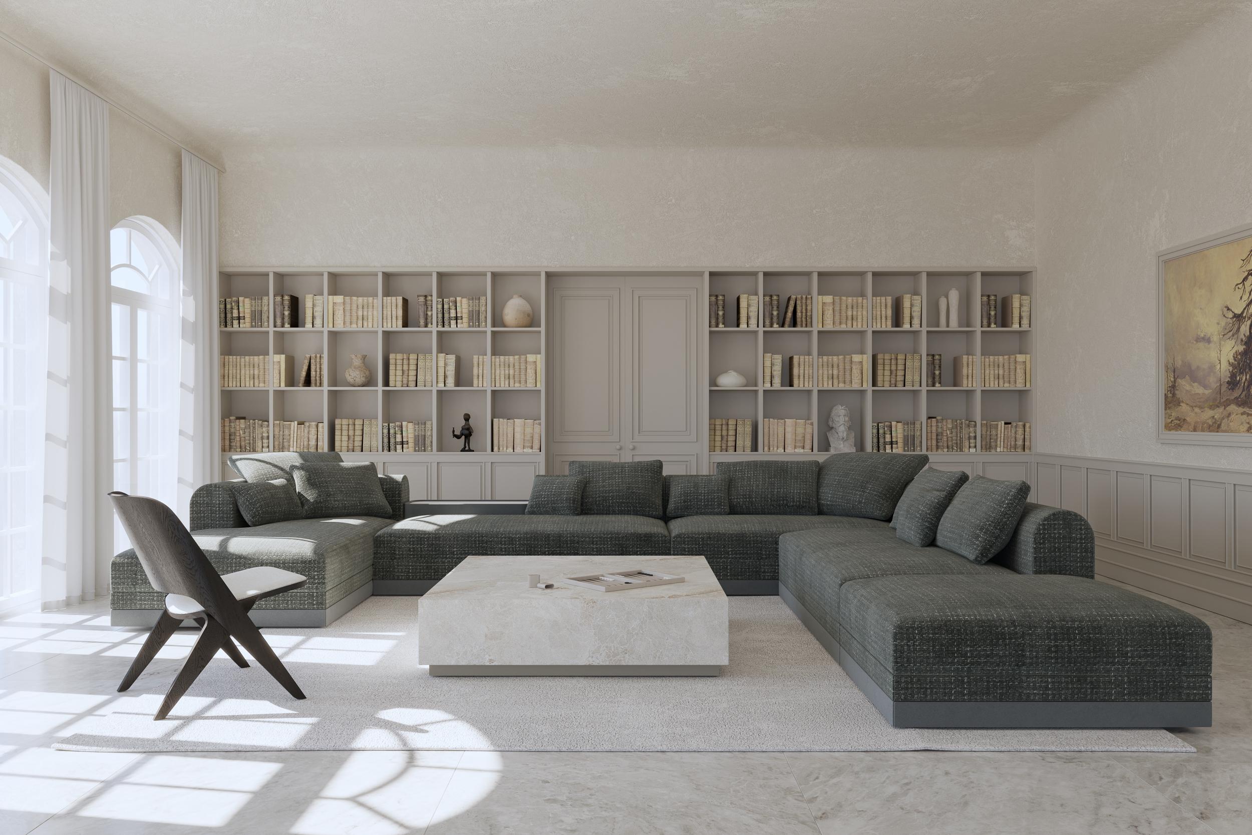 Scandinavian Modern 'Aqueduct' Contemporary Sofa by Poiat, Setup 4, Fox 02, Low Plinth For Sale