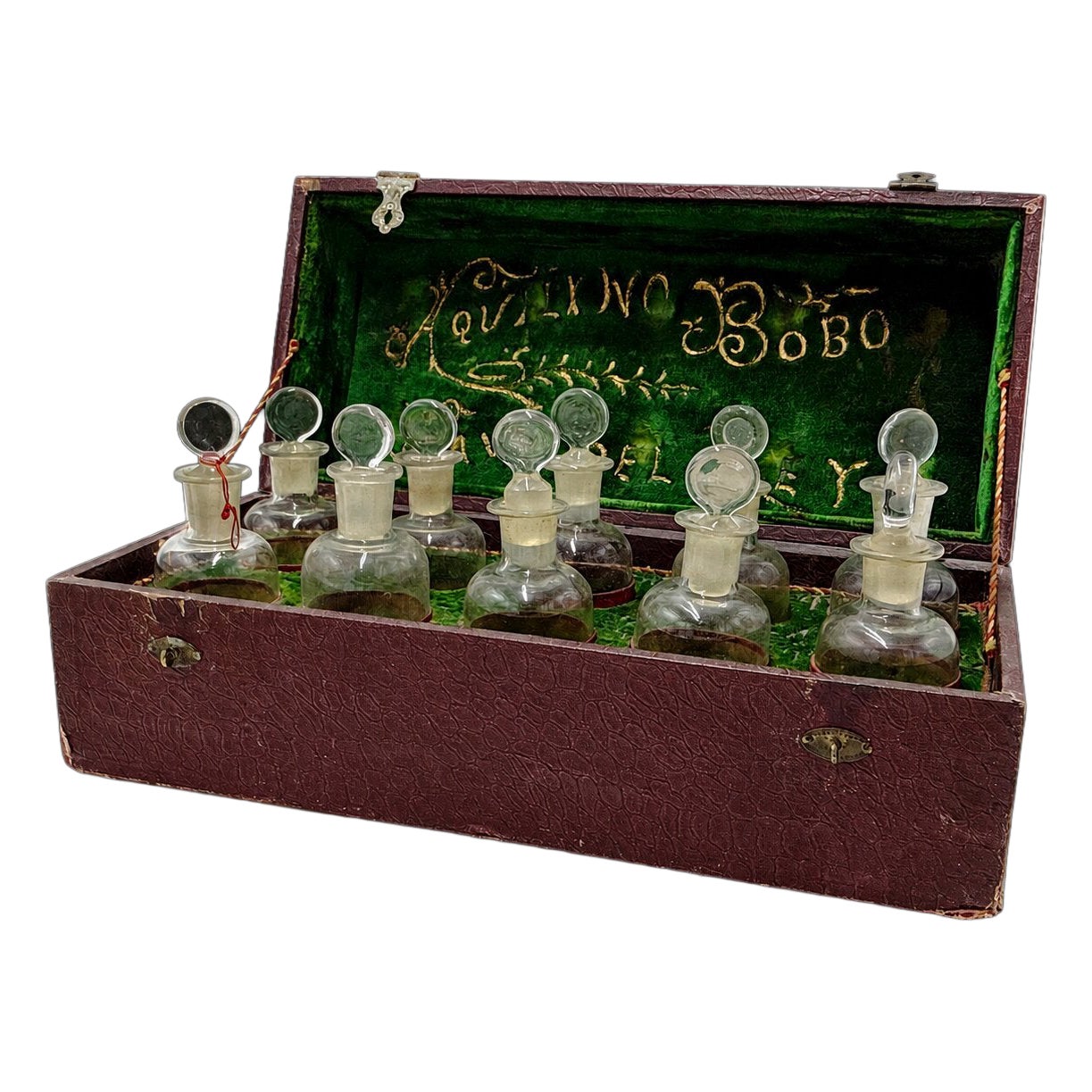 Aquilino Bobo Wine Merchant’s Glass Sample Bottle Set — Nava del Rey, Spain For Sale