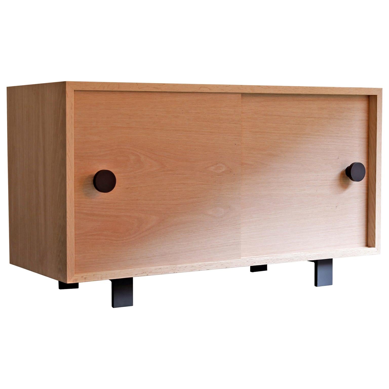 Aquinas Red Oak Sliding Door Cabinet For Sale