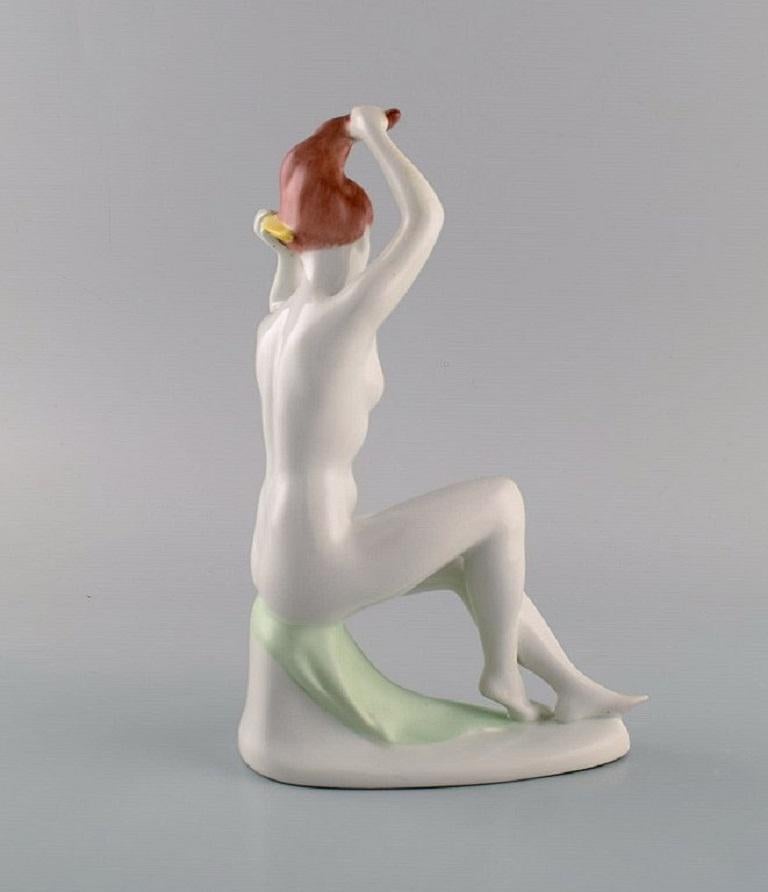 Hungarian Aquincum, Budapest, Hand-Painted Art Deco Porcelain Figurine, Naked Woman