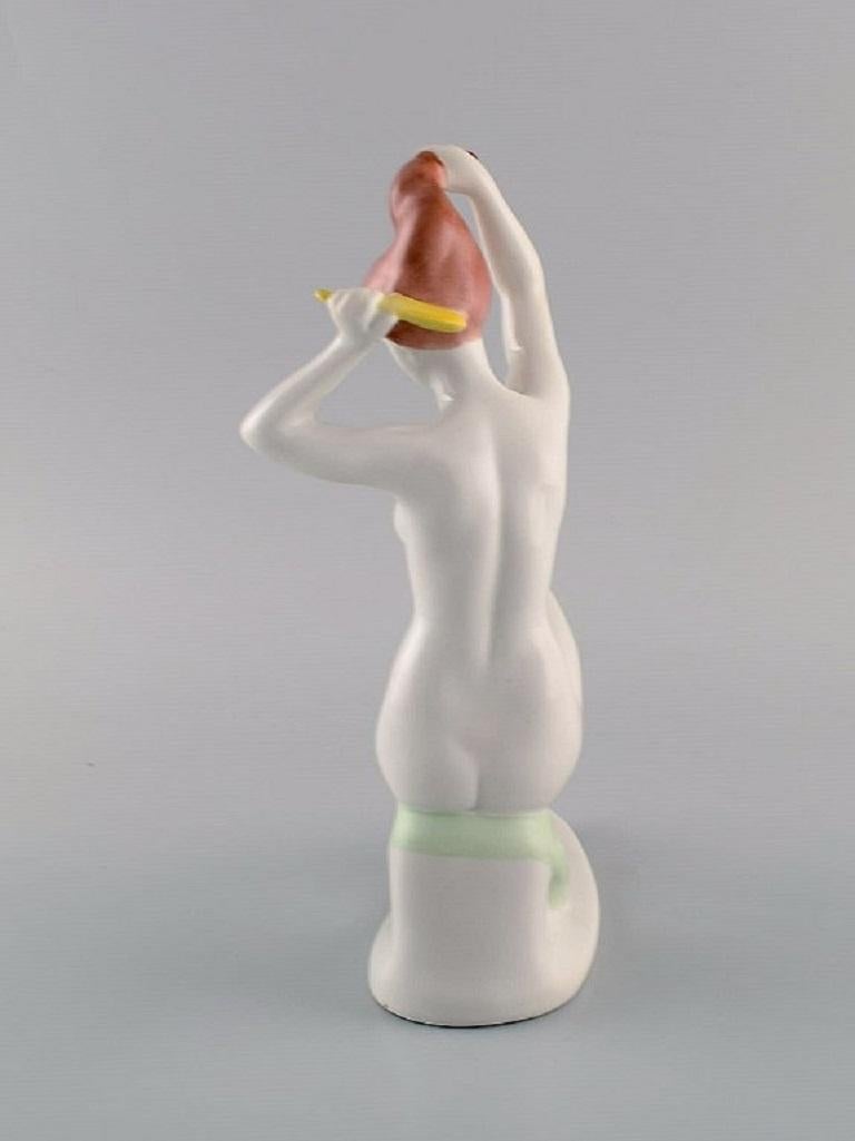 Aquincum, Budapest, Hand-Painted Art Deco Porcelain Figurine, Naked Woman In Excellent Condition In Copenhagen, DK