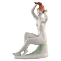 Aquincum, Budapest, Hand-Painted Art Deco Porcelain Figurine, Naked Woman