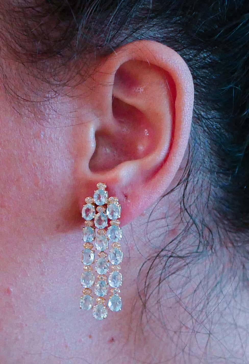 Aqumarine Colour Topazs, Diamonds, 14 Karat Rose Gold Earrings. In Good Condition For Sale In Marcianise, Marcianise (CE)