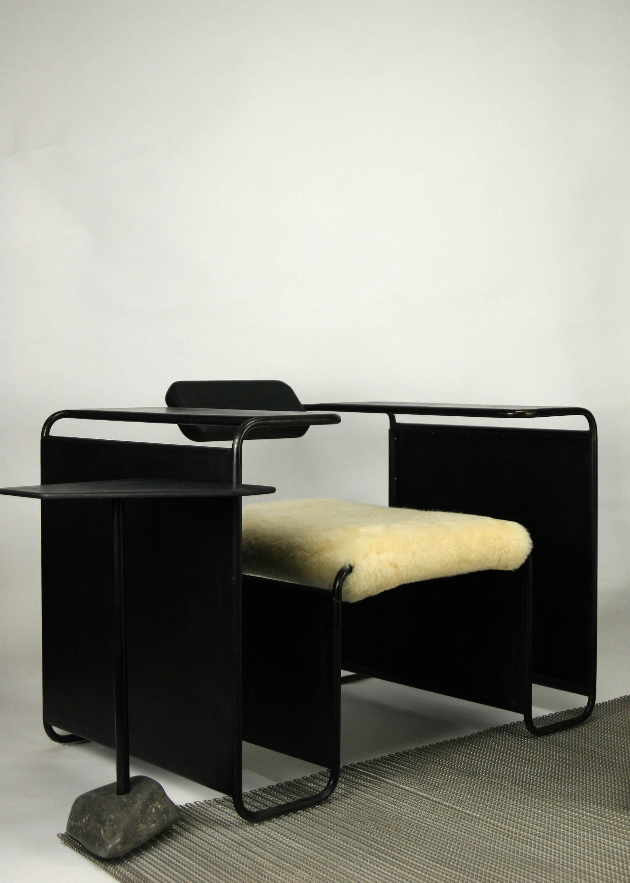 Contemporary AR-01 Armchair of Stainless Steel, Shearling and Oak