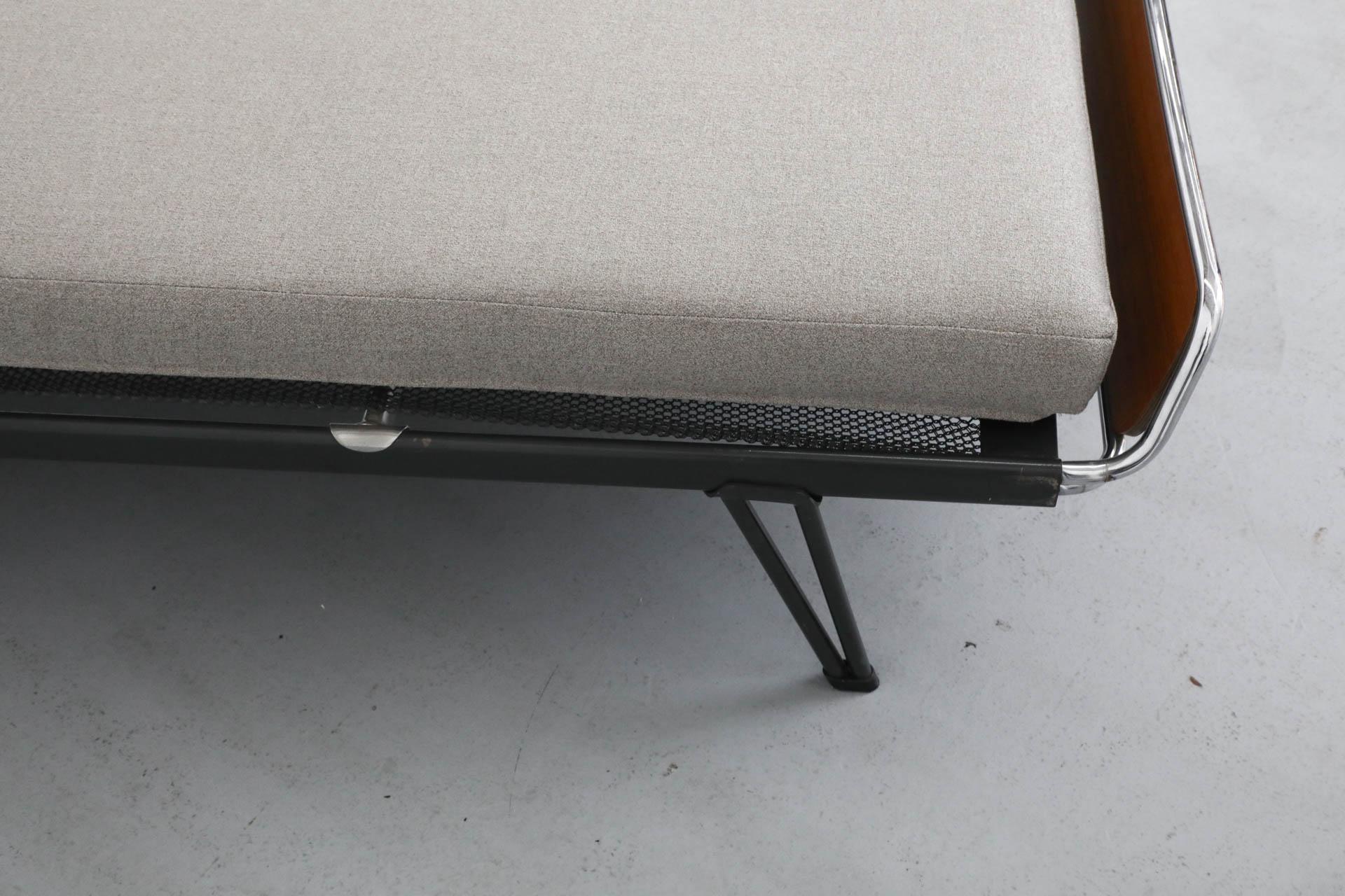 A.R. Cordemeyer for Auping Industrial Daybed with Teak Ends & New Gray Mattress 7