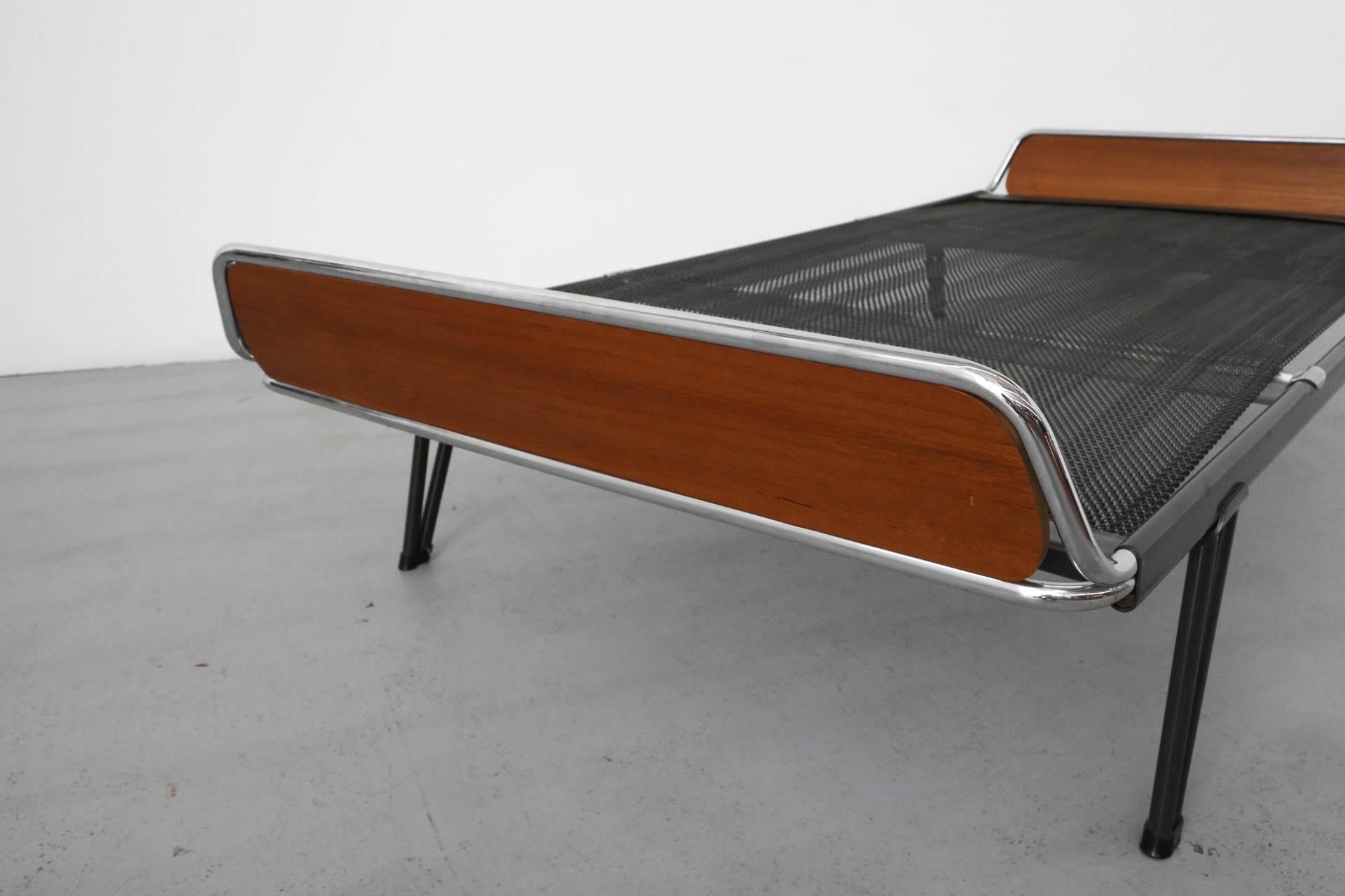 A.R. Cordemeyer for Auping Industrial Daybed with Teak Ends & New Gray Mattress 10