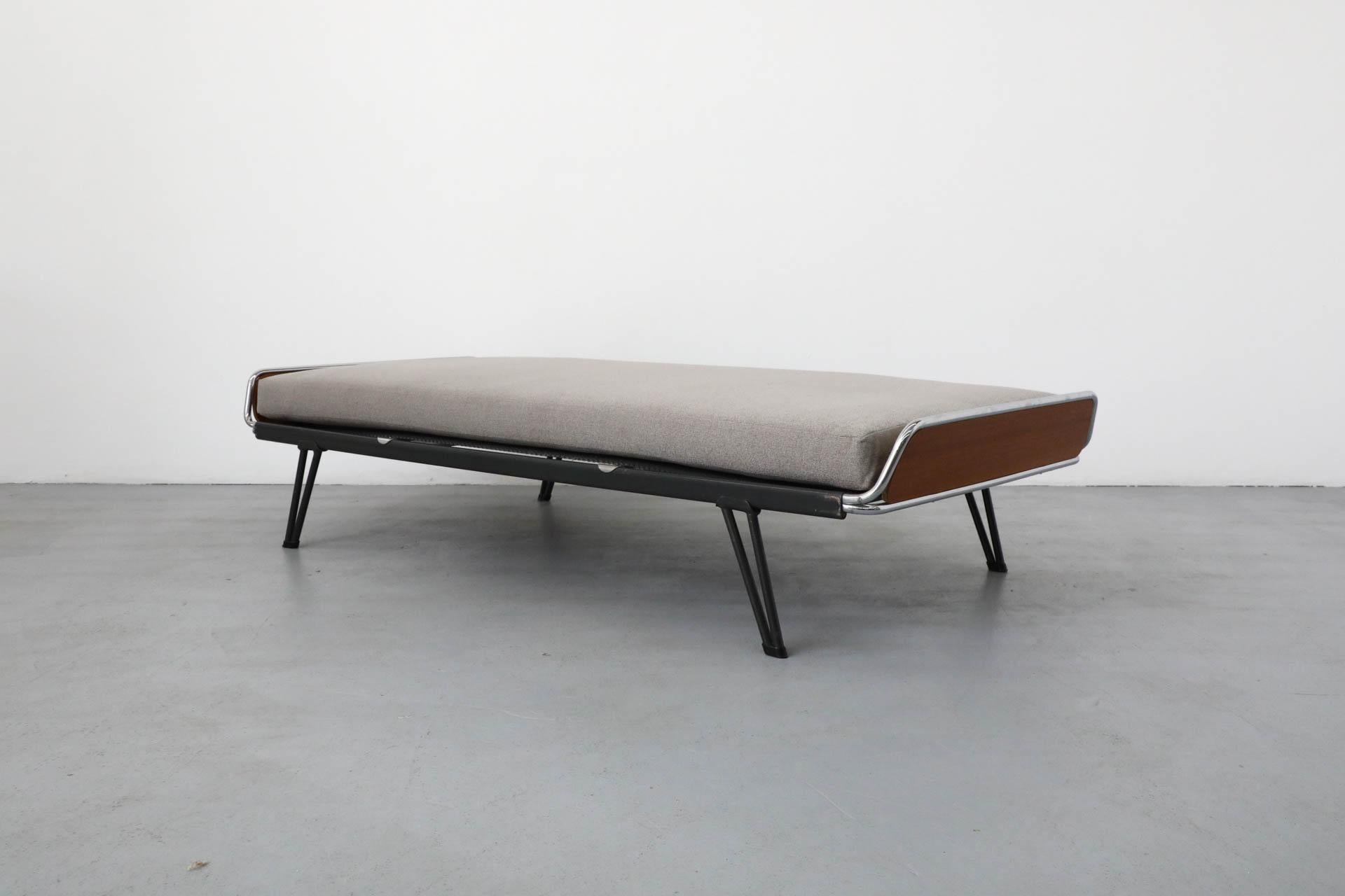 Dutch A.R. Cordemeyer for Auping Industrial Daybed with Teak Ends & New Gray Mattress