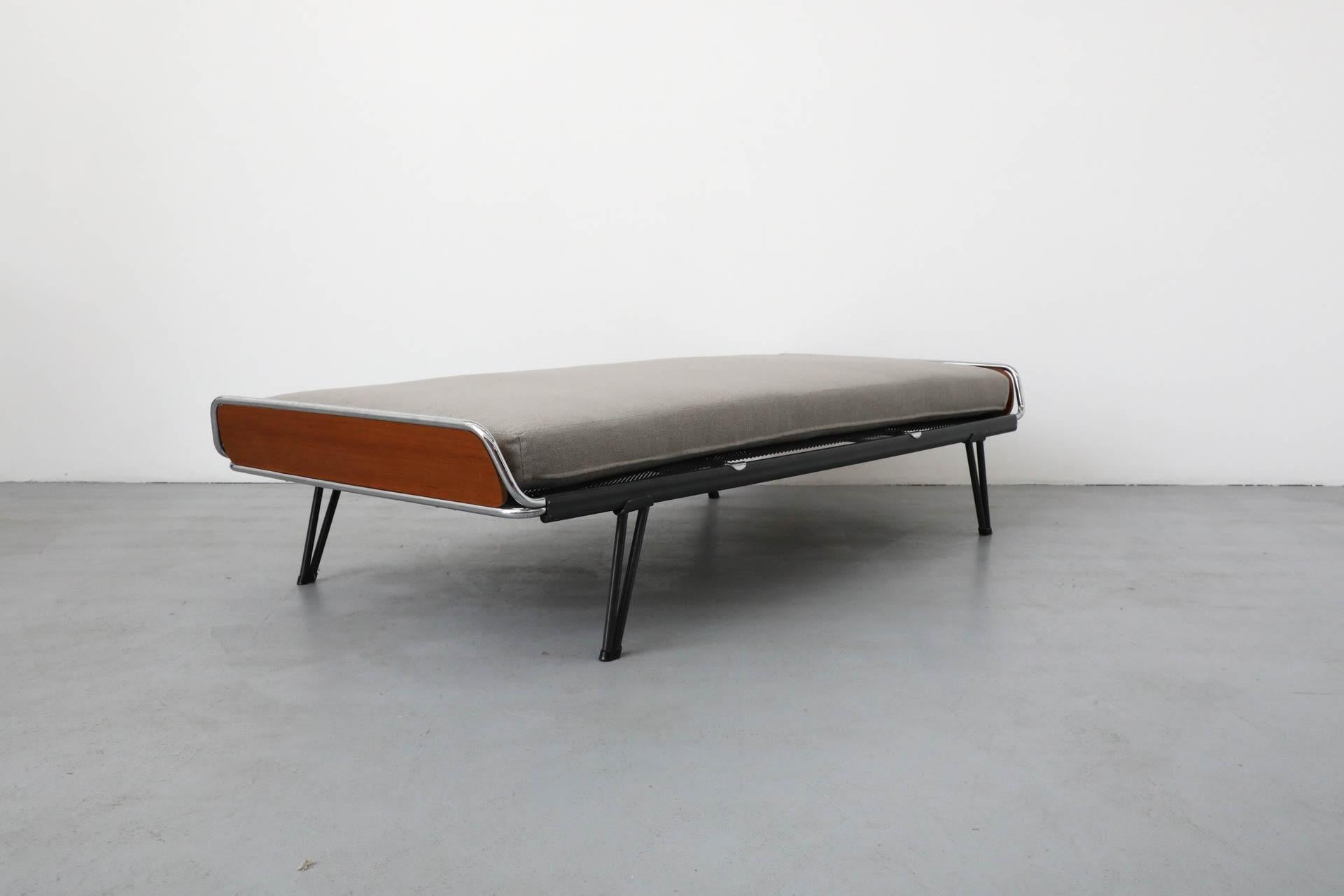 20th Century A.R. Cordemeyer for Auping Industrial Daybed with Teak Ends & New Gray Mattress