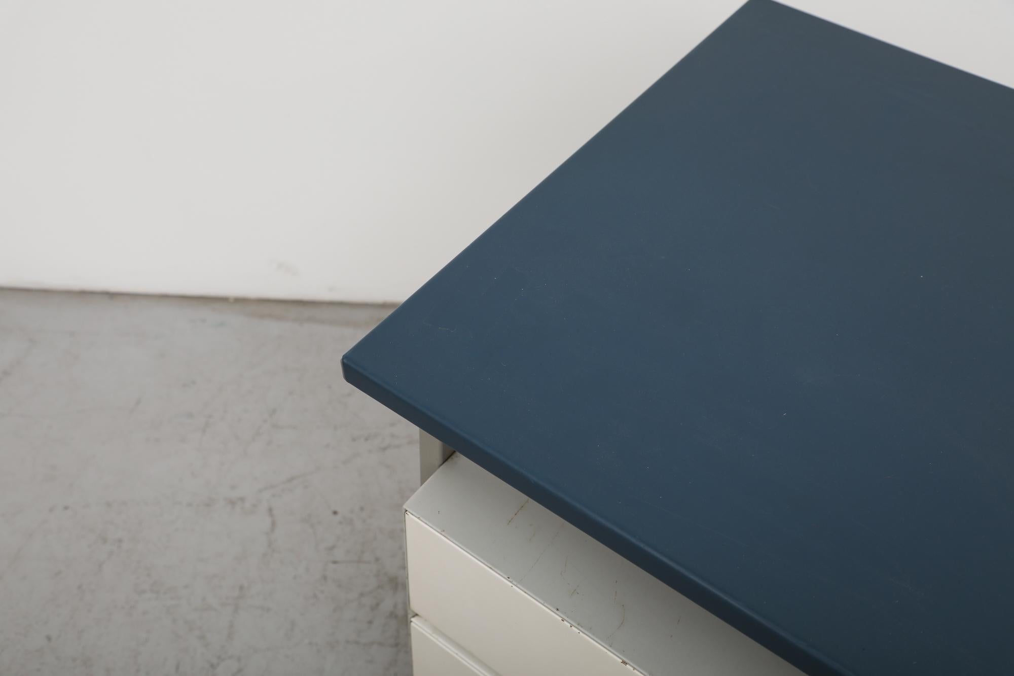 White & Gray A.R Cordemeyer for Gispen 3803 desk with Blue Linoleum Top 2