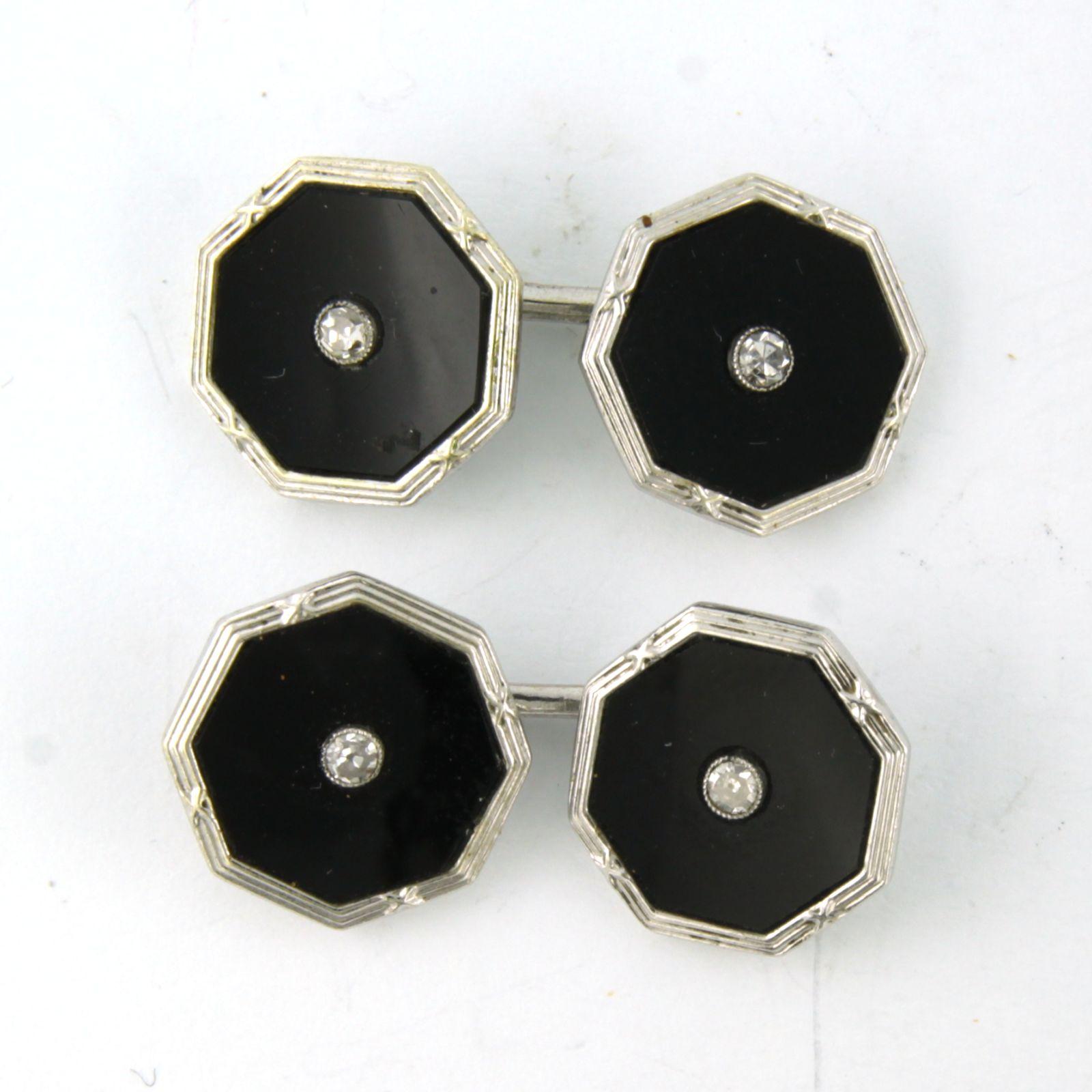 AR DECO 9k gold cufflinks with onyx and single cut diamond total 0.14ct For Sale 3