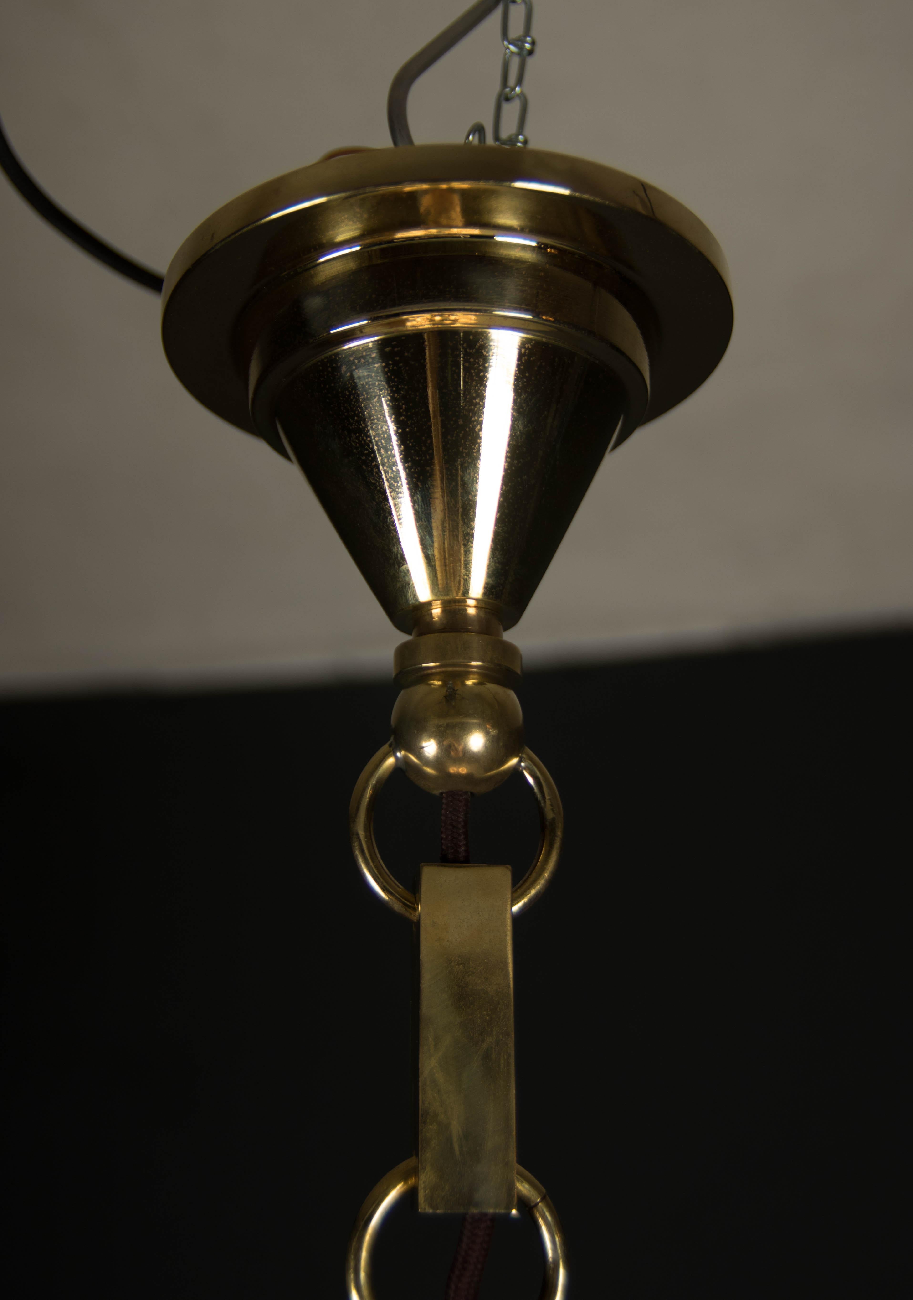 Art Deco Brass 4-Flamming Chandelier, 1920s 5